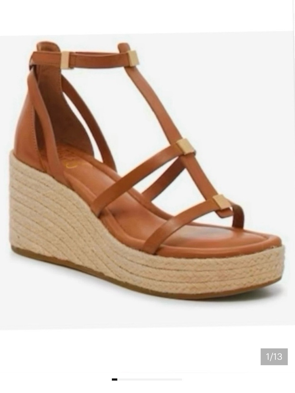 Franco Sarto Pana espadrille wedge sandals tan leather t-strap size 8.5